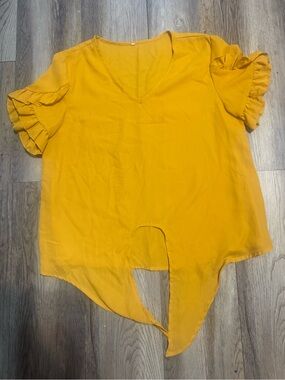 Women's Mustard Yellow V-Neck Ruffle Sleeve Top